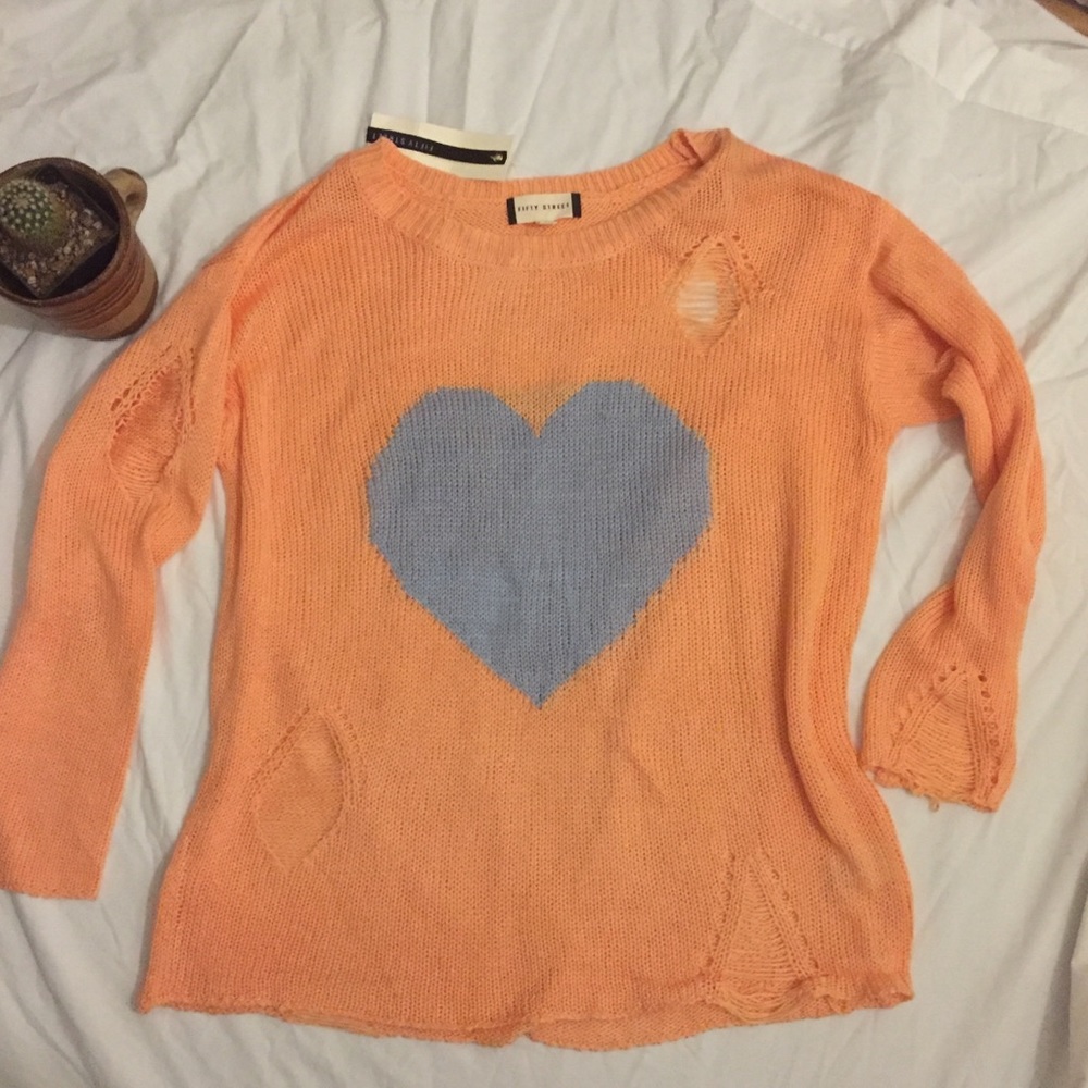 Fifty Street |Coral | Light Purple Heart Sweater💜